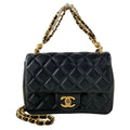 Chanel Shoulder Bag Mini Quilted Black Chain Gold Pearl Metal 2-Way