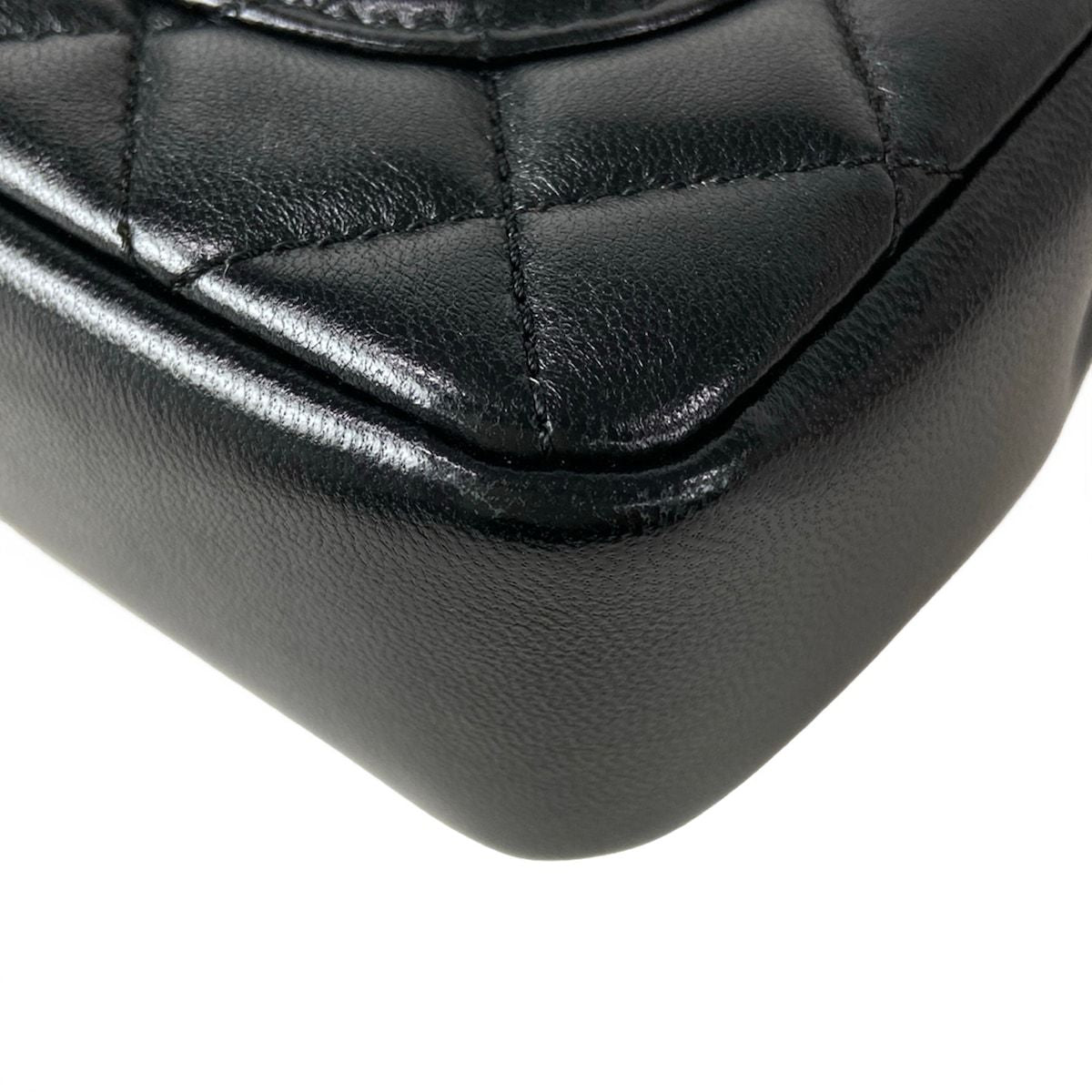 Chanel Shoulder Bag Mini Quilted Black Chain Gold Pearl Metal 2-Way — view 8