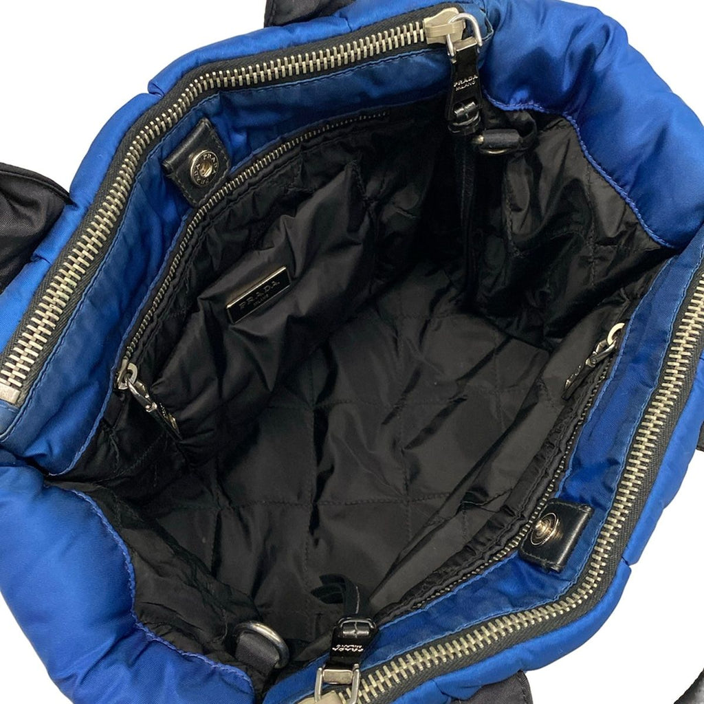 Prada Tote Bag Tessuto Bomber Blue Black Leather — view 7