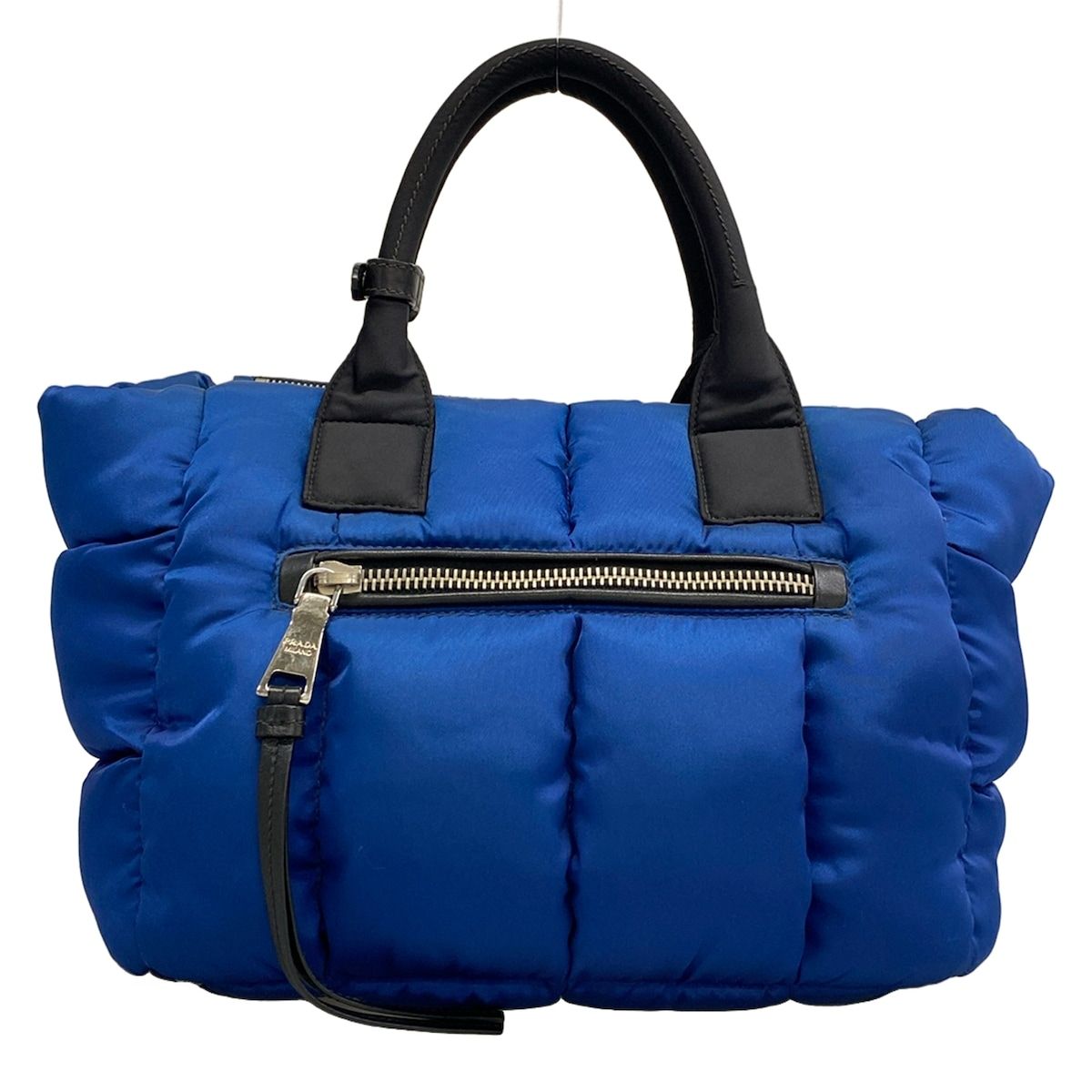 Prada Tote Bag Tessuto Bomber Blue Black Leather — view 3
