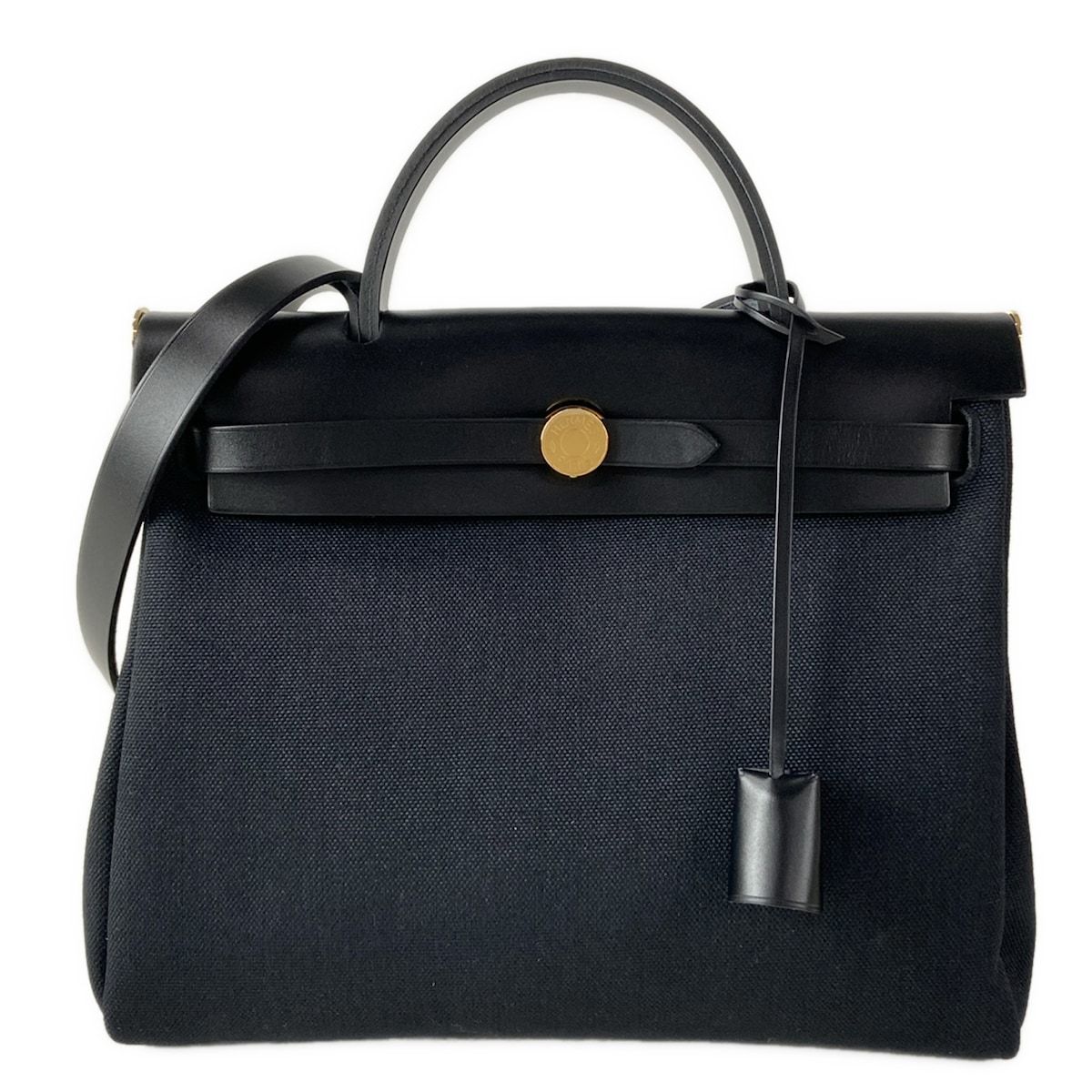 Hermes Handbag Herbag Zip 31 PM Black Gold 2-Way
