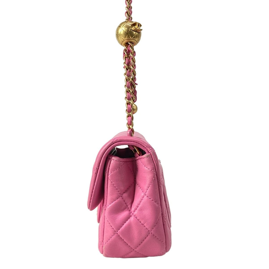 Chanel Shoulder Bag Mini Quilted Pink Gold Coco Ball Chain Lambskin — view 4