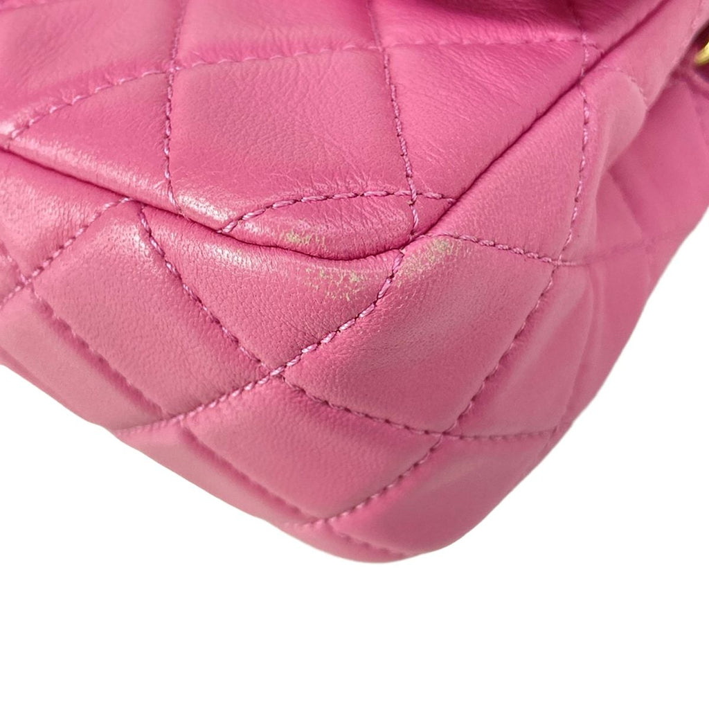Chanel Shoulder Bag Mini Quilted Pink Gold Coco Ball Chain Lambskin — view 6