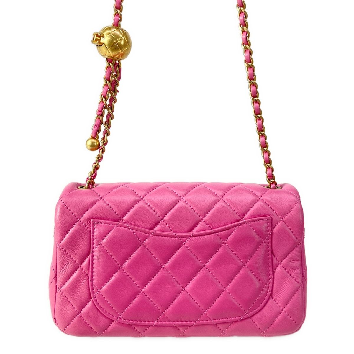 Chanel Shoulder Bag Mini Quilted Pink Gold Coco Ball Chain Lambskin — view 3