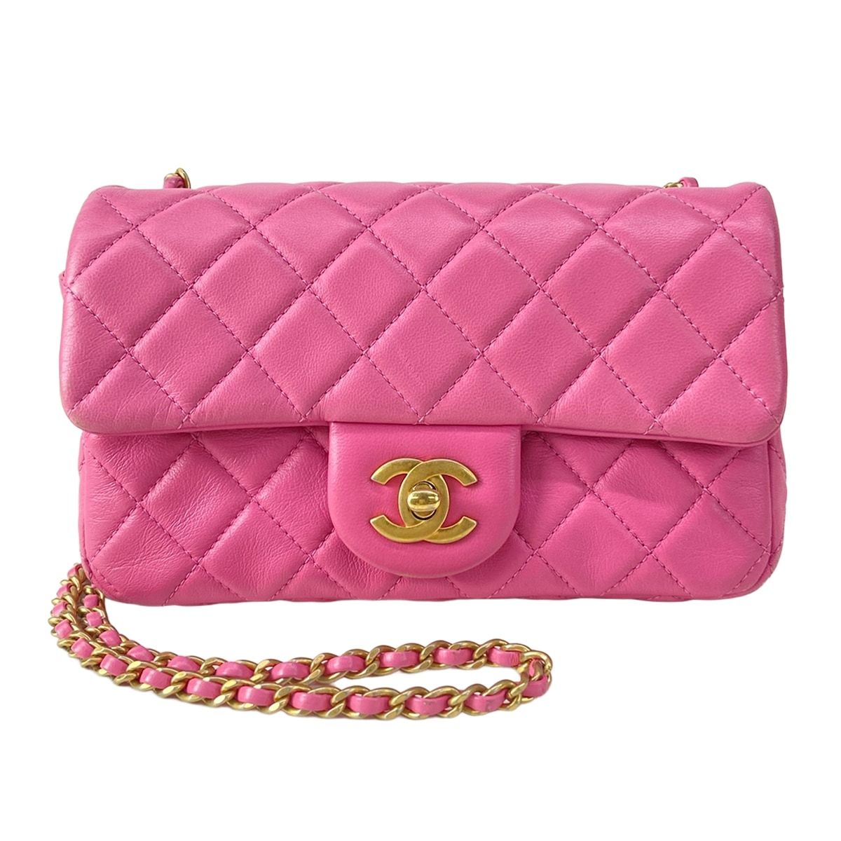 Chanel Shoulder Bag Mini Quilted Pink Gold Coco Ball Chain Lambskin