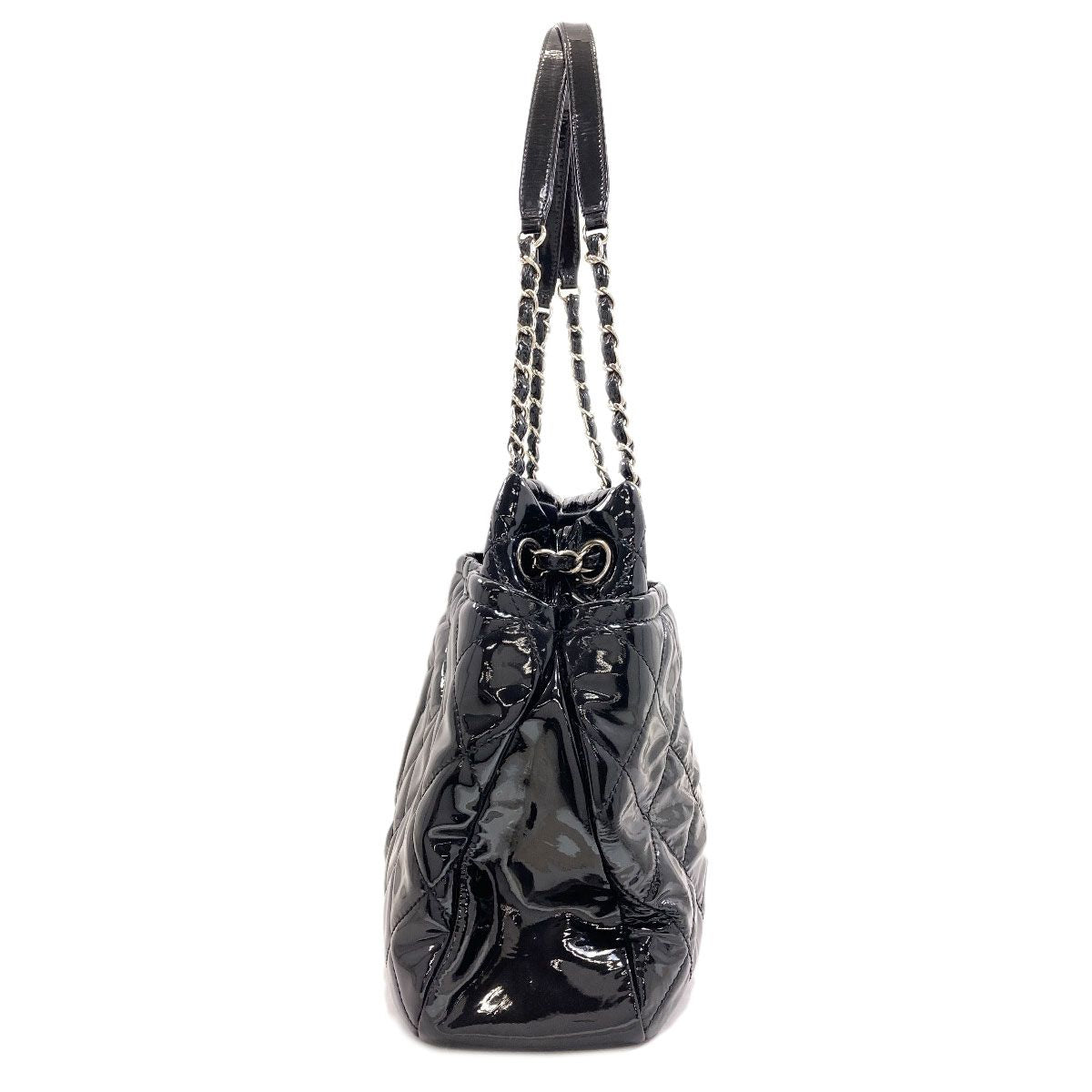 Chanel Quilted CC Logo Chain Tote Bag Patent Leather — view 3
