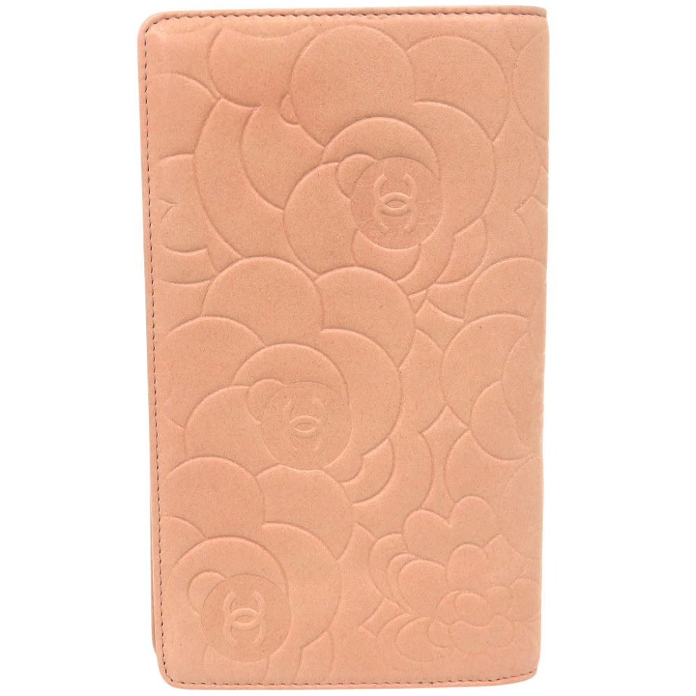 Chanel CC Logo Camellia Lambskin Bifold Wallet Pink Beige — view 2