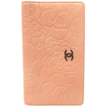 Chanel CC Logo Camellia Lambskin Bifold Wallet Pink Beige