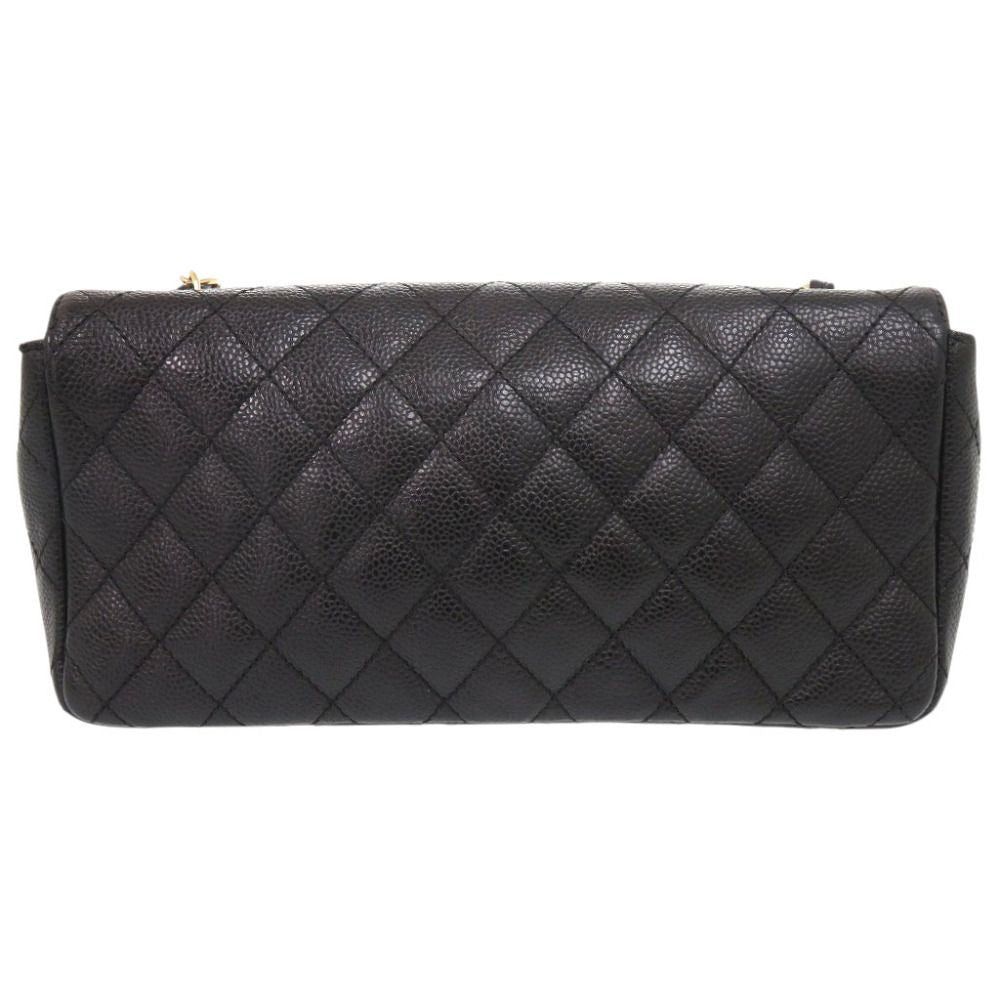 Chanel Quilted East West CC Logo Caviar Leather Gold Black Chain Shoulder Bag — view 2
