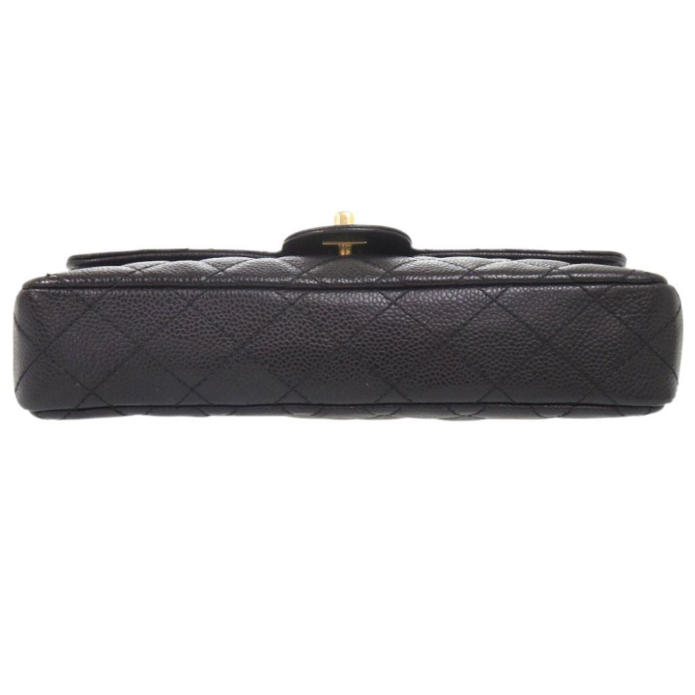 Chanel Quilted East West CC Logo Caviar Leather Gold Black Chain Shoulder Bag — view 3