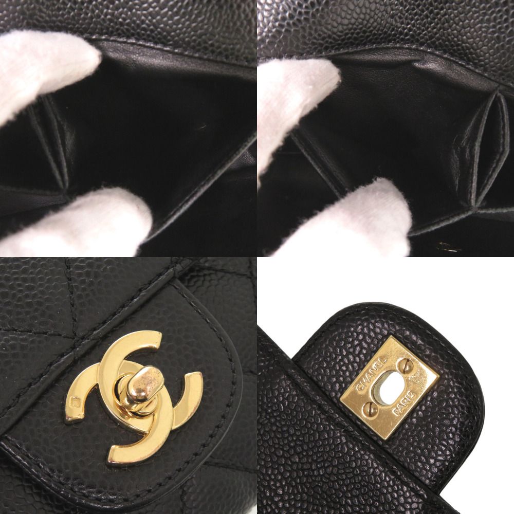 Chanel Quilted East West CC Logo Caviar Leather Gold Black Chain Shoulder Bag — view 8