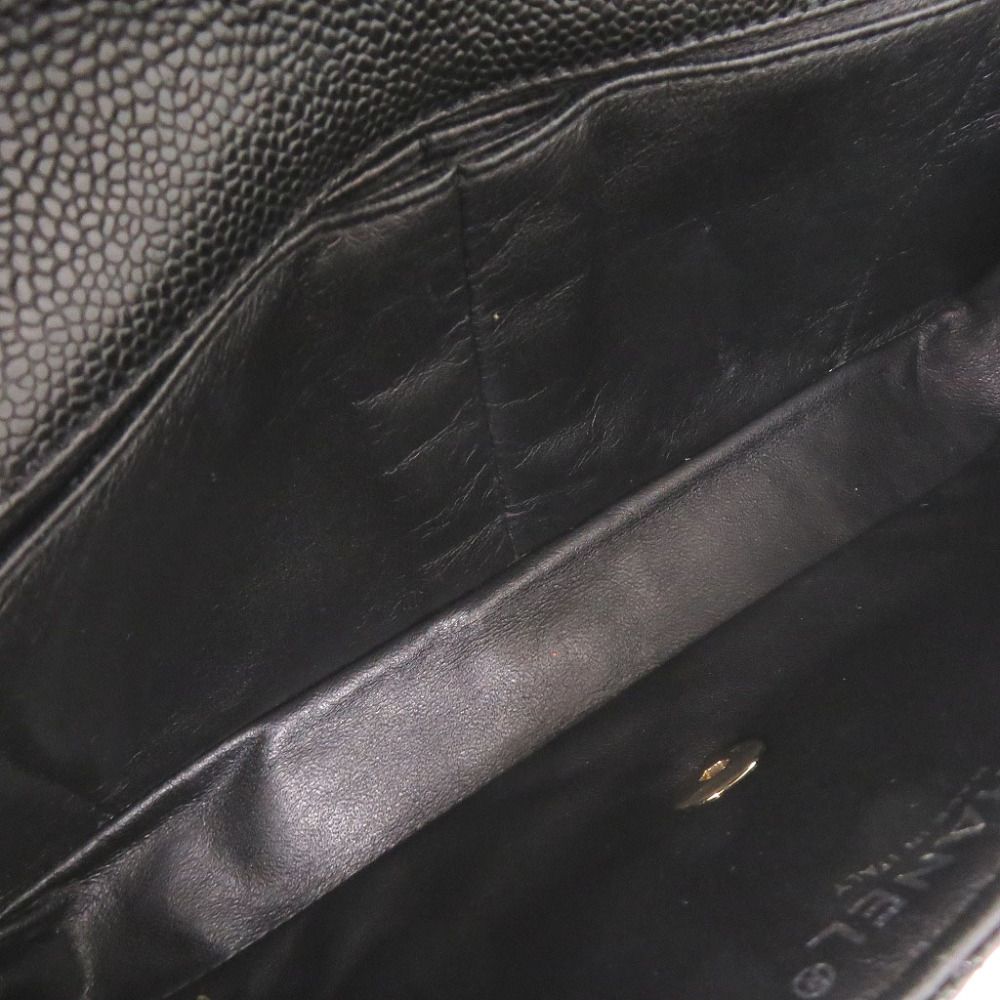 Chanel Quilted East West CC Logo Caviar Leather Gold Black Chain Shoulder Bag — view 6