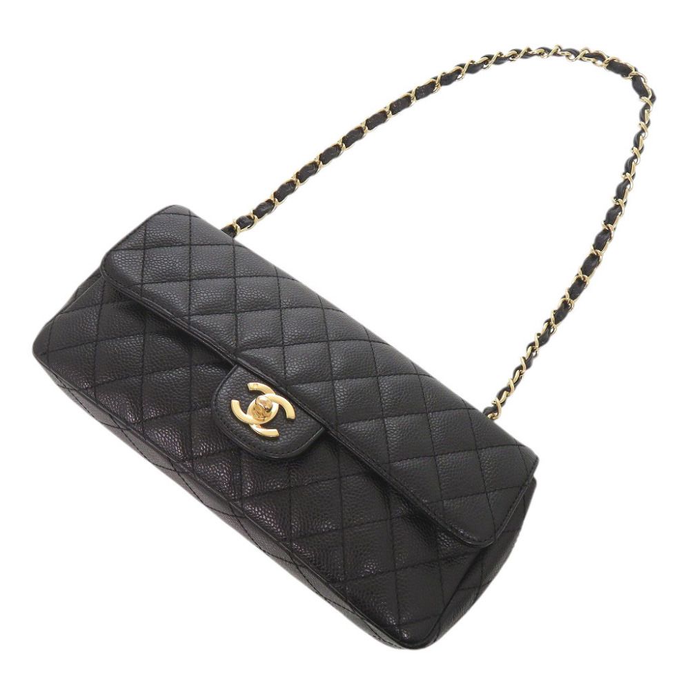 Chanel Quilted East West CC Logo Caviar Leather Gold Black Chain Shoulder Bag — view 5