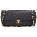 Chanel Quilted East West CC Logo Caviar Leather Gold Black Chain Shoulder Bag