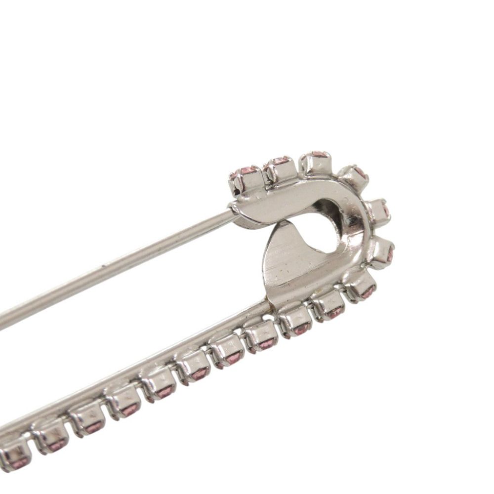 Chanel CC Logo Safety Pin Brooch Metal Rhinestone Silver Pink — view 8