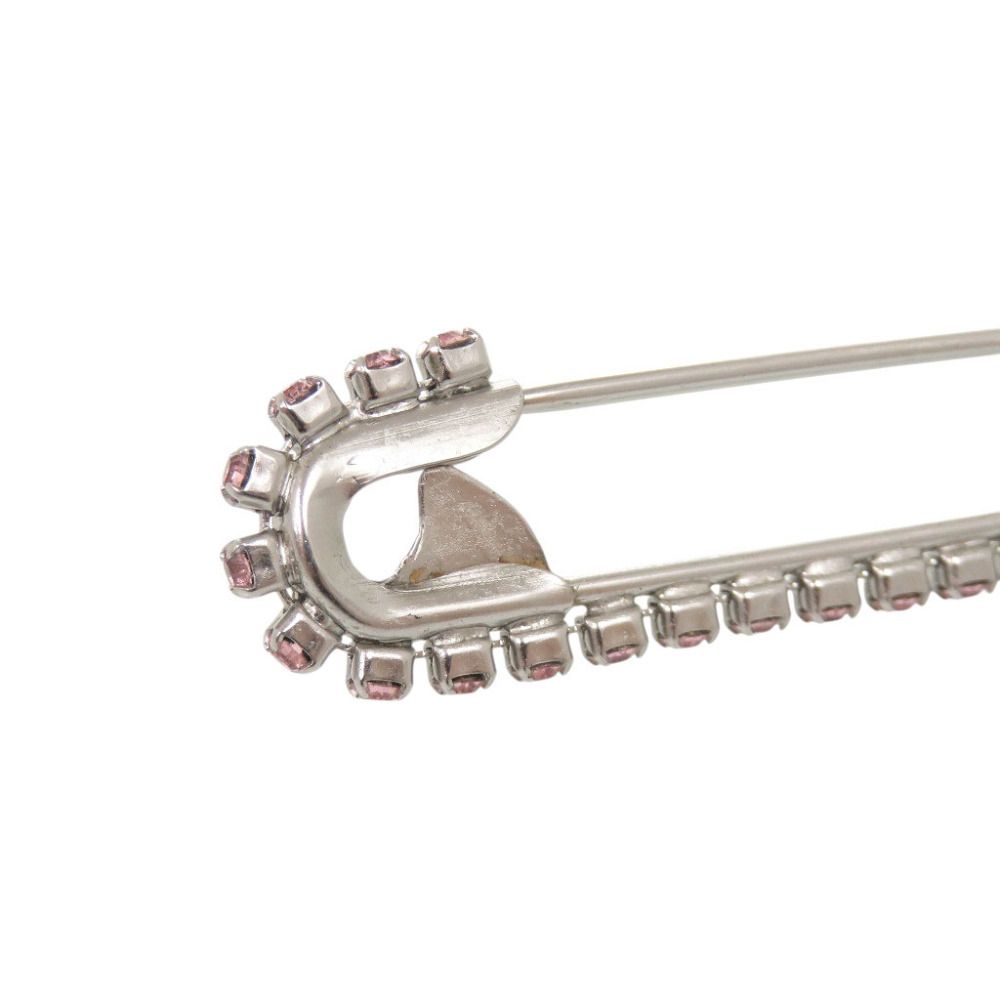 Chanel CC Logo Safety Pin Brooch Metal Rhinestone Silver Pink — view 7