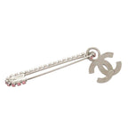 Chanel CC Logo Safety Pin Brooch Metal Rhinestone Silver Pink — view 2