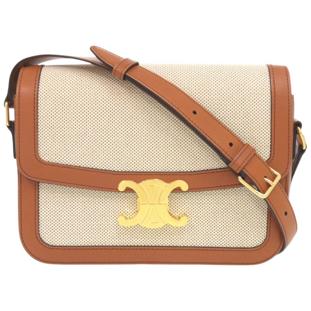 Celine Classic Triomphe Calfskin Textile Natural Tan Shoulder Bag