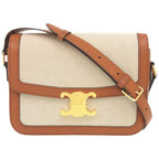 Celine Classic Triomphe Calfskin Textile Natural Tan Shoulder Bag