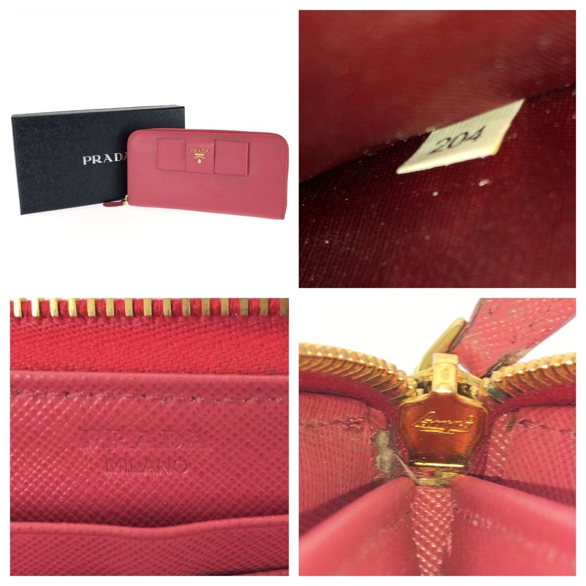 Prada Saffiano Fiocco Pink Gold Leather Wallet Zip Around — view 5