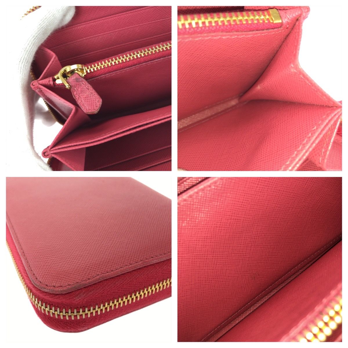 Prada Saffiano Fiocco Pink Gold Leather Wallet Zip Around — view 7