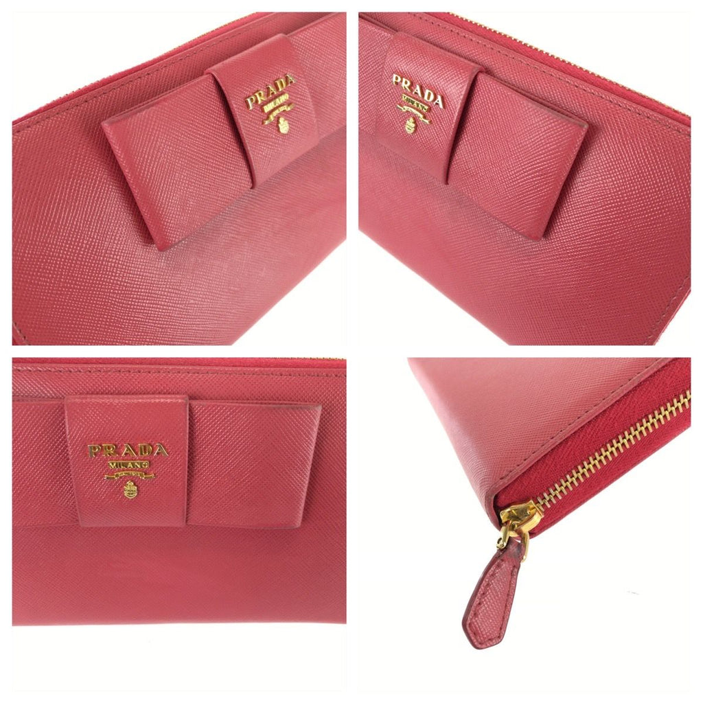 Prada Saffiano Fiocco Pink Gold Leather Wallet Zip Around — view 6