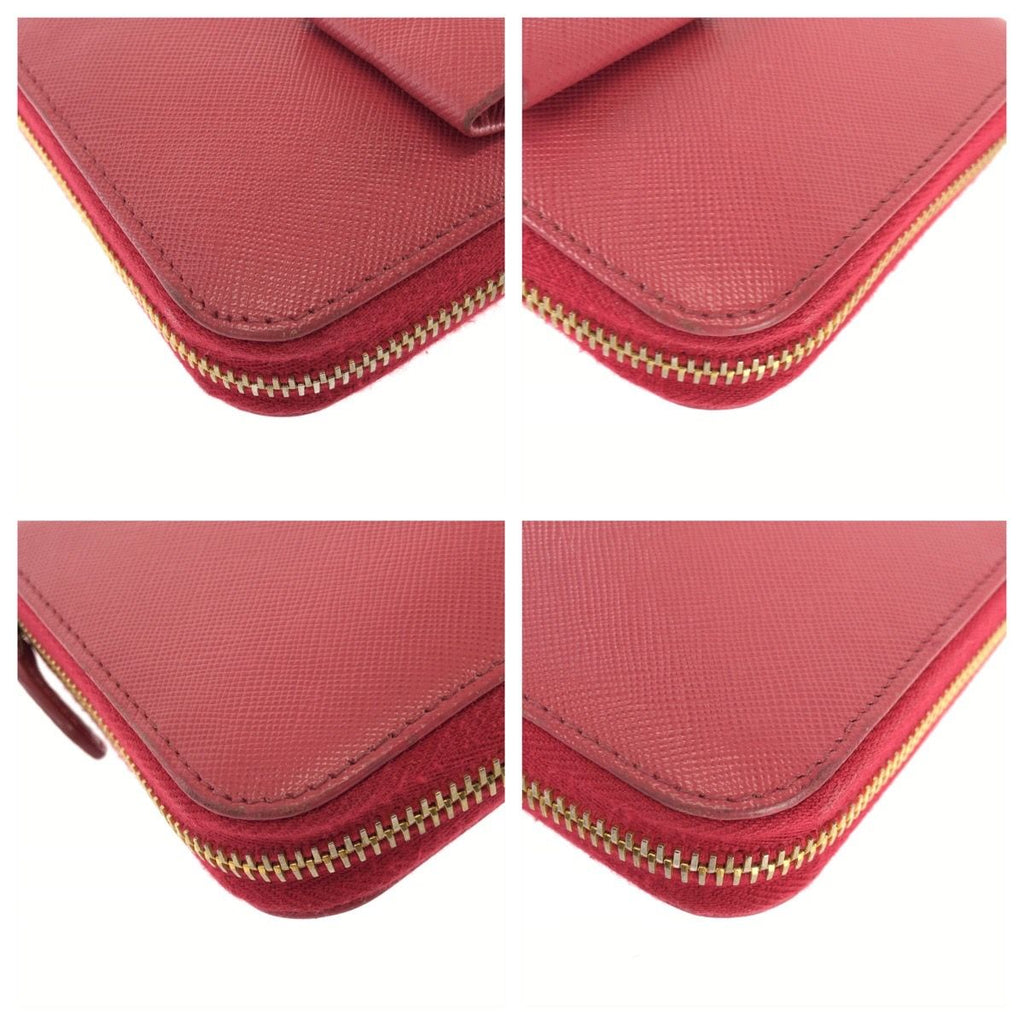 Prada Saffiano Fiocco Pink Gold Leather Wallet Zip Around — view 4
