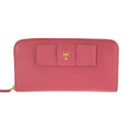 Prada Saffiano Fiocco Pink Gold Leather Wallet Zip Around