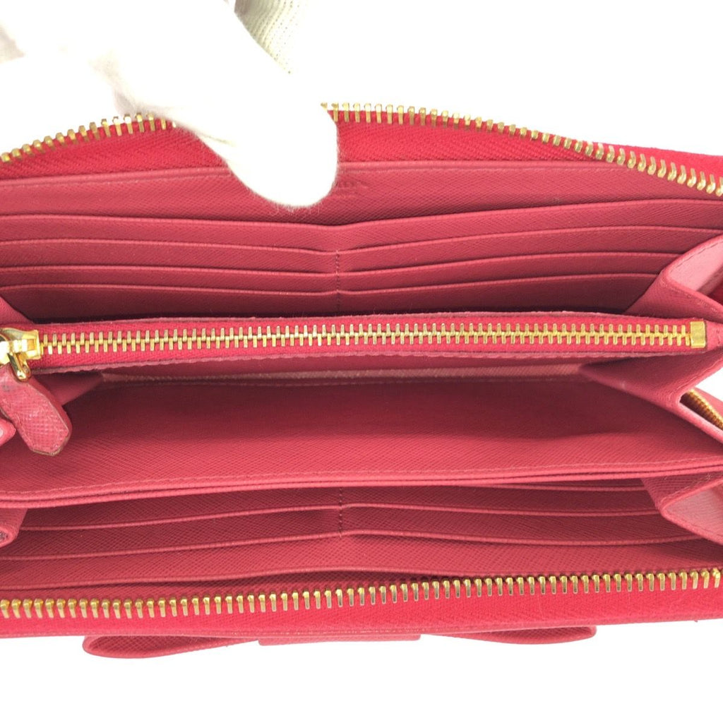 Prada Saffiano Fiocco Pink Gold Leather Wallet Zip Around — view 8