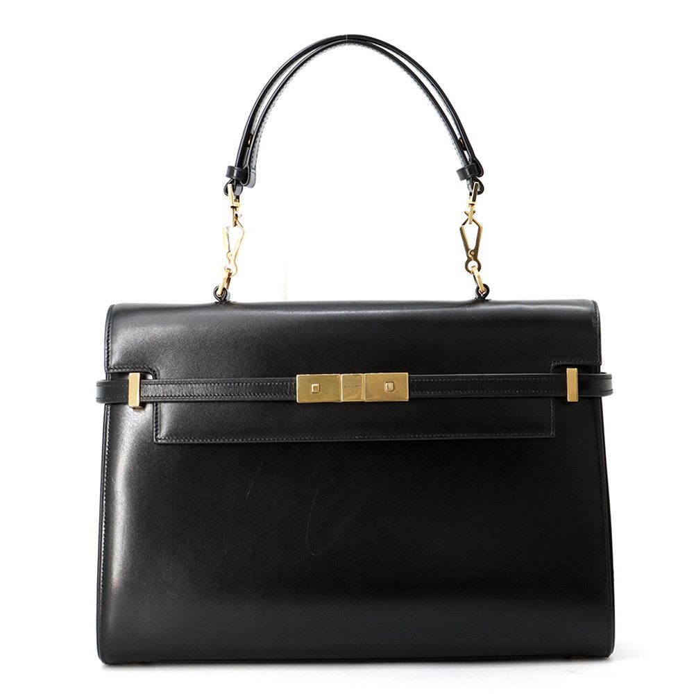 Saint Laurent Paris Handbag Manhattan Top Handle Box Calf Bag Black