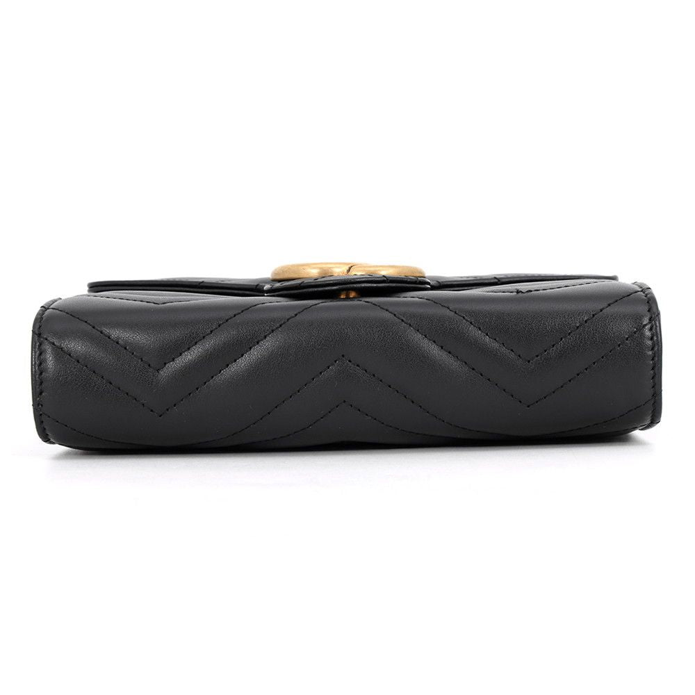 Gucci Chain Wallet GG Marmont Quilted Leather Double G Black Shoulder Bag — view 3
