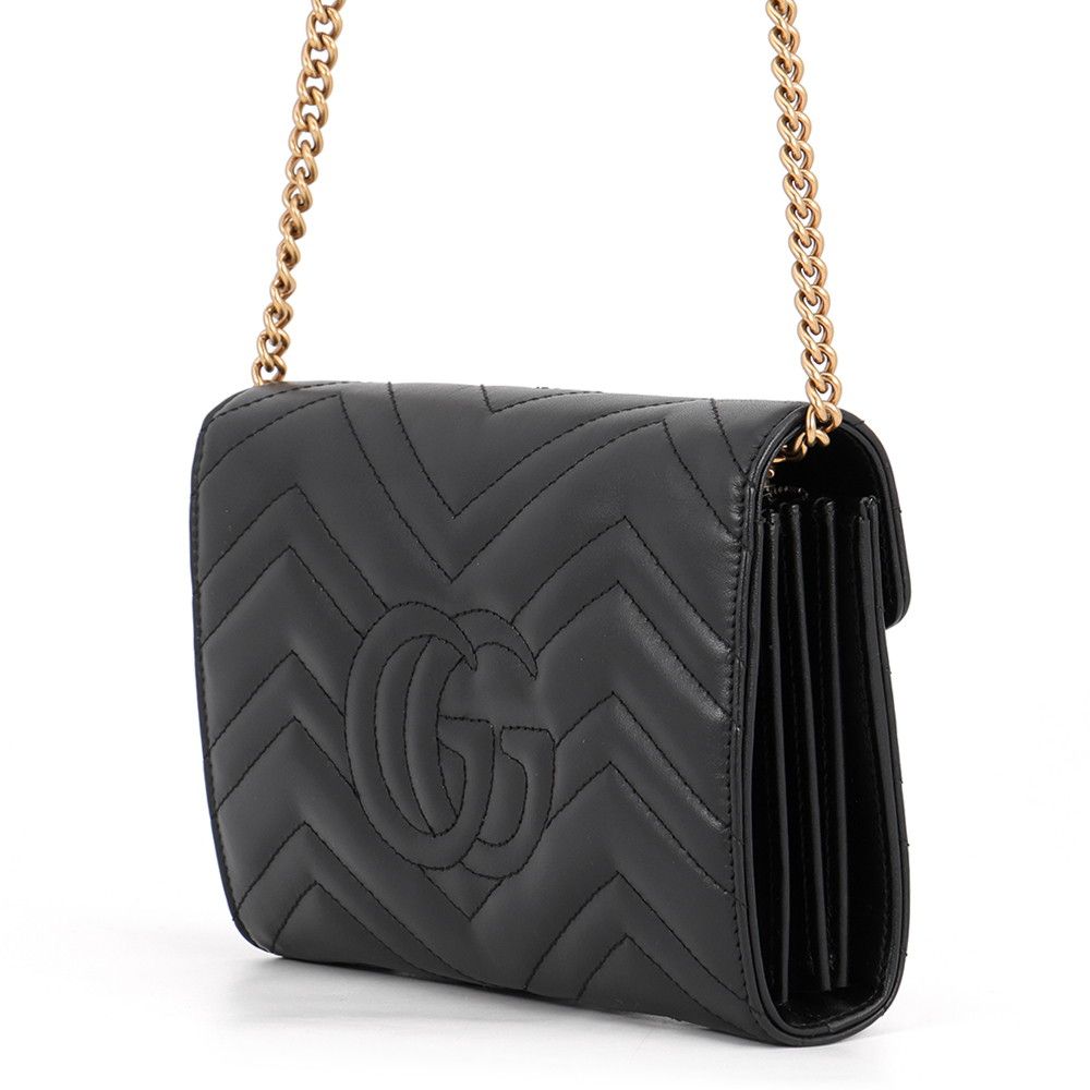 Gucci Chain Wallet GG Marmont Quilted Leather Double G Black Shoulder Bag — view 2