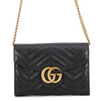 Gucci Chain Wallet GG Marmont Quilted Leather Double G Black Shoulder Bag