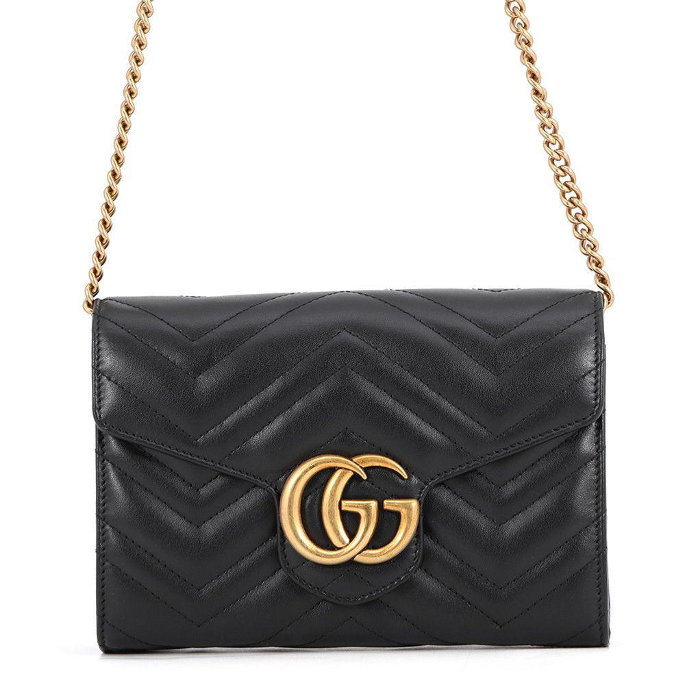 Gucci Chain Wallet GG Marmont Quilted Leather Double G Black Shoulder Bag