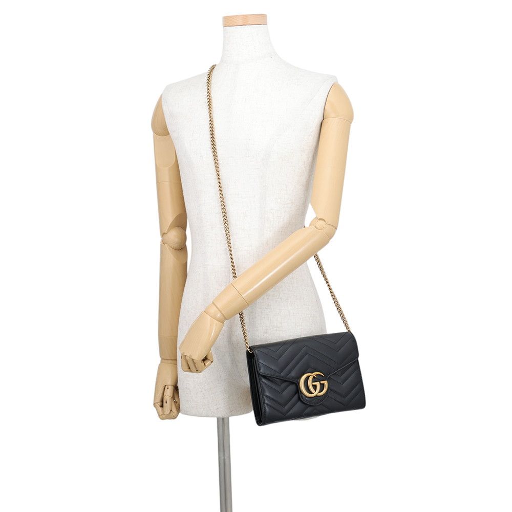 Gucci Chain Wallet GG Marmont Quilted Leather Double G Black Shoulder Bag — view 4