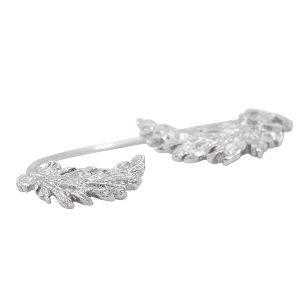 Chanel CC Logo Feather Motif Right Ear Metal Rhinestone Earring — view 2