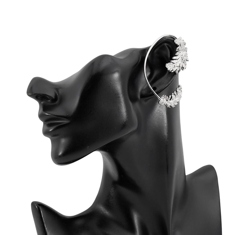 Chanel CC Logo Feather Motif Right Ear Metal Rhinestone Earring — view 4