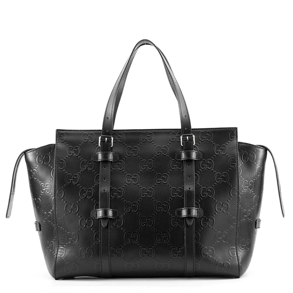 Gucci Tote Bag GG Embossed Leather Black