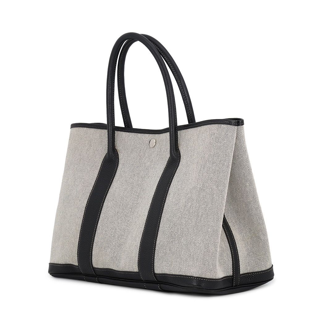 Hermes Tote Bag Garden Party PM Beige Black Silver Toile H Buffalo — view 2