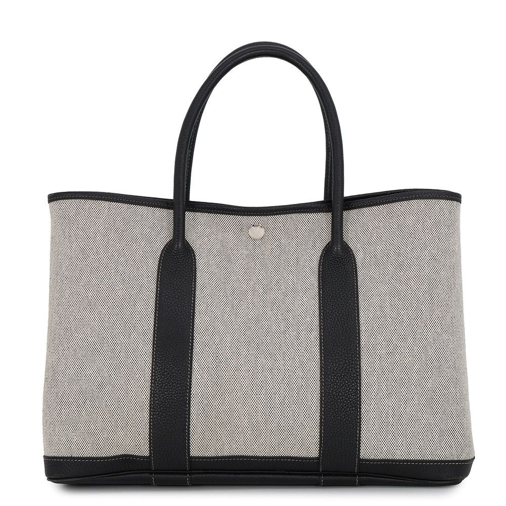 Hermes Tote Bag Garden Party PM Beige Black Silver Toile H Buffalo