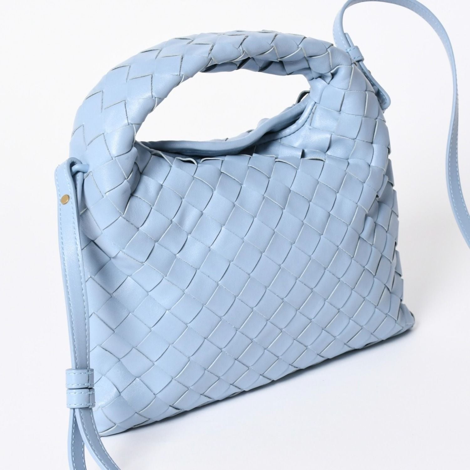 Bottega Veneta Mini Hop Intrecciato 2-Way Shoulder Bag Light Blue Leather — view 3