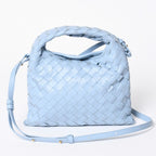 Bottega Veneta Mini Hop Intrecciato 2-Way Shoulder Bag Light Blue Leather