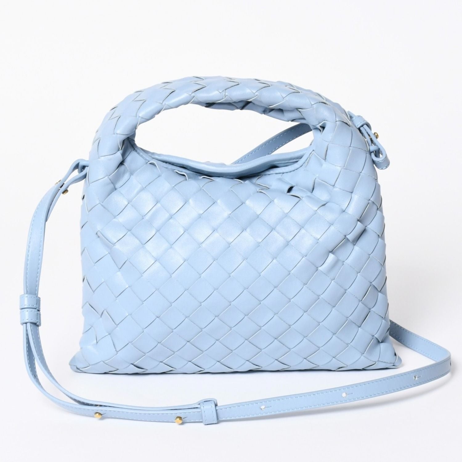 Bottega Veneta Mini Hop Intrecciato 2-Way Shoulder Bag Light Blue Leather
