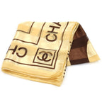 Chanel CC Logo Silk Sheer Scarf Large All Over Print Beige Brown