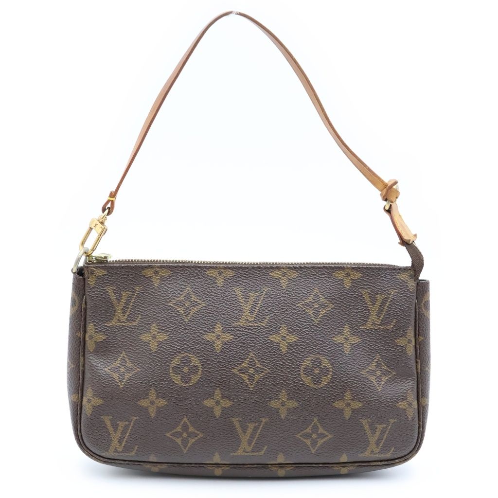 Louis Vuitton Monogram Pochette Accessoires Handbag Pouch Case Brown Leather