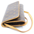 Louis Vuitton Monogram Pochette Twin GM Shoulder Bag Brown Leather Gold — view 3