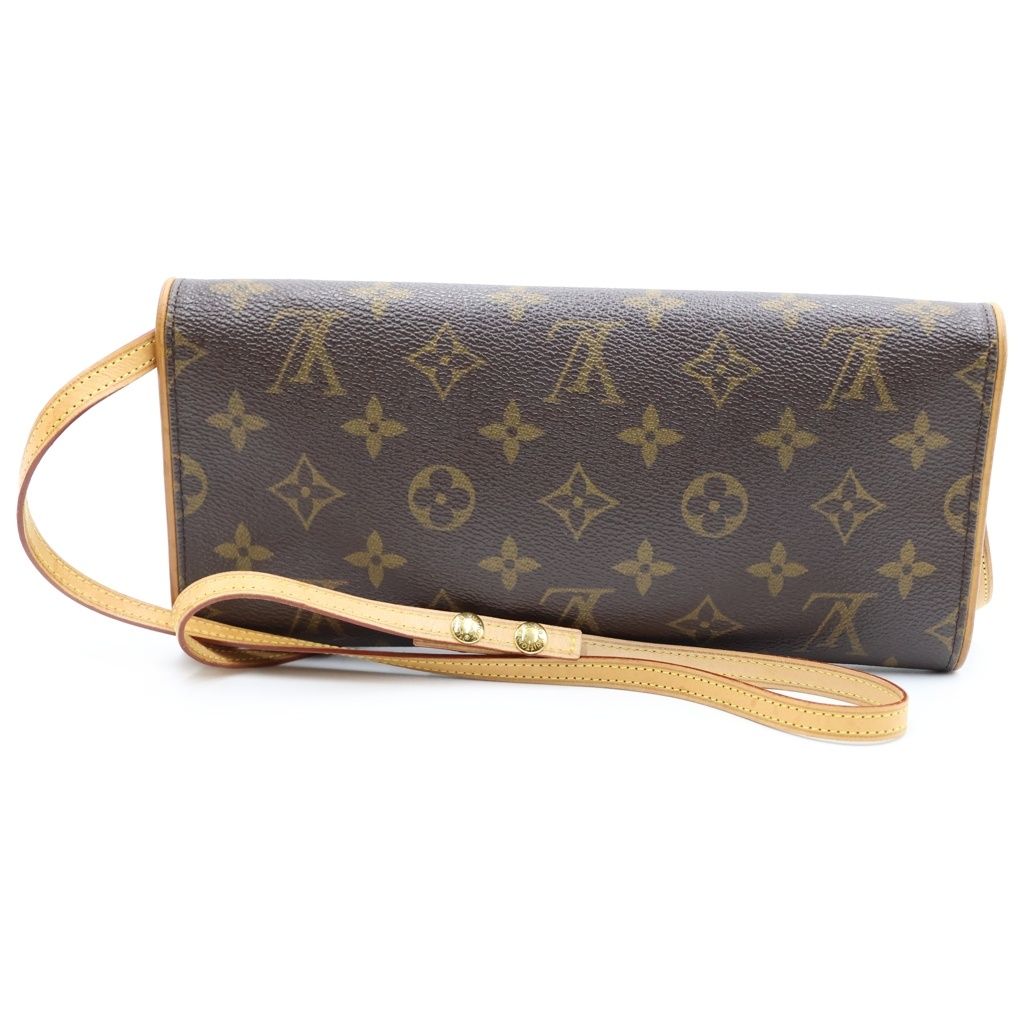 Louis Vuitton Monogram Pochette Twin GM Shoulder Bag Brown Leather Gold — view 2