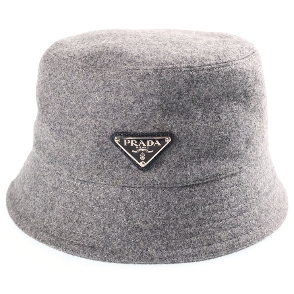 Prada Triangle Logo Wool Bucket Hat Gray