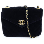 Chanel Quilted 20 S Flap S Chain Shoulder Bag Black Velour Gold