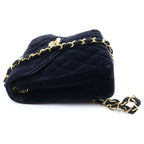 Chanel Quilted 20 S Flap S Chain Shoulder Bag Black Velour Gold — view 3